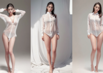 ai lookbook beautiful girl in a white shirt and panties image