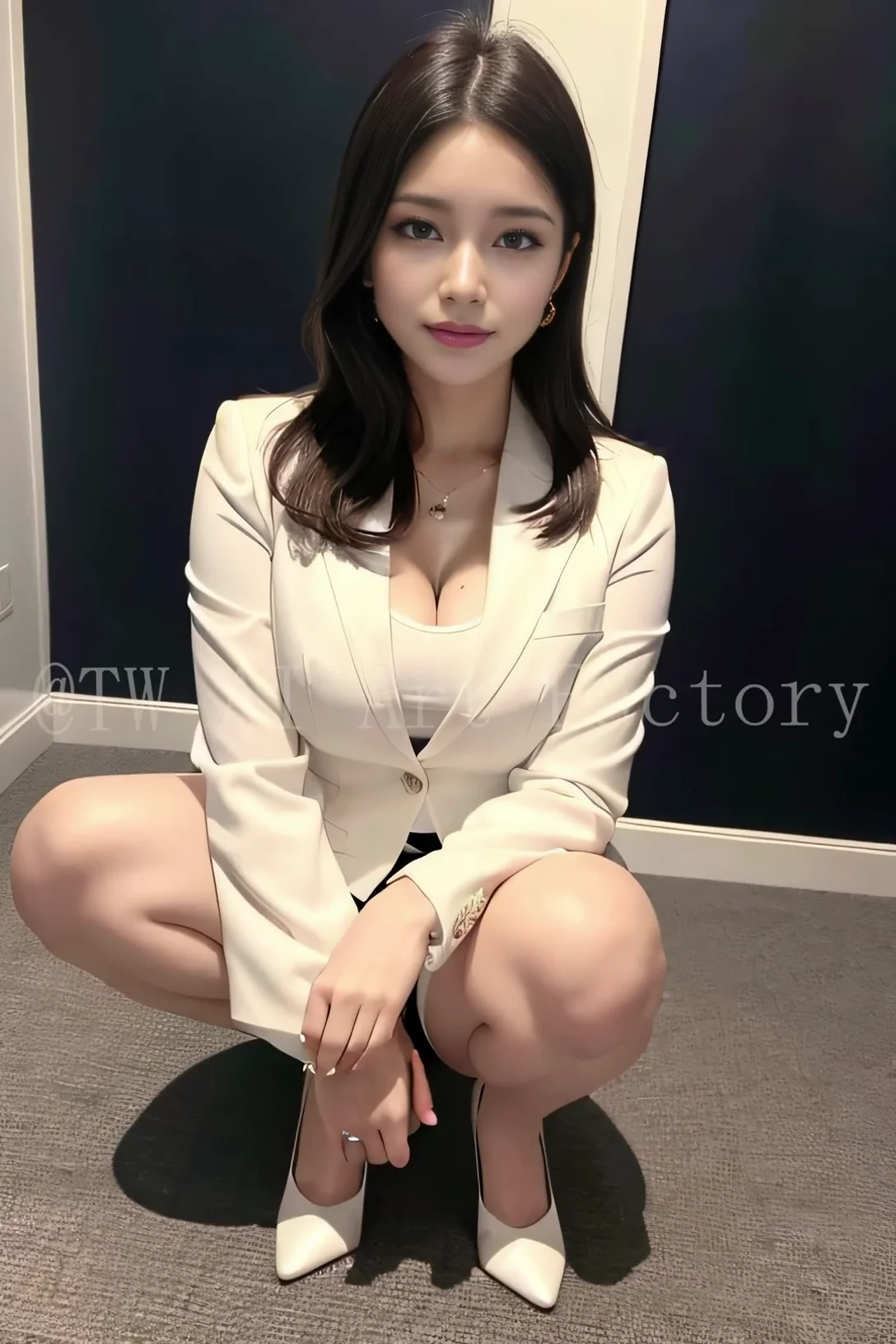 Sexy Office Lady Squat Down