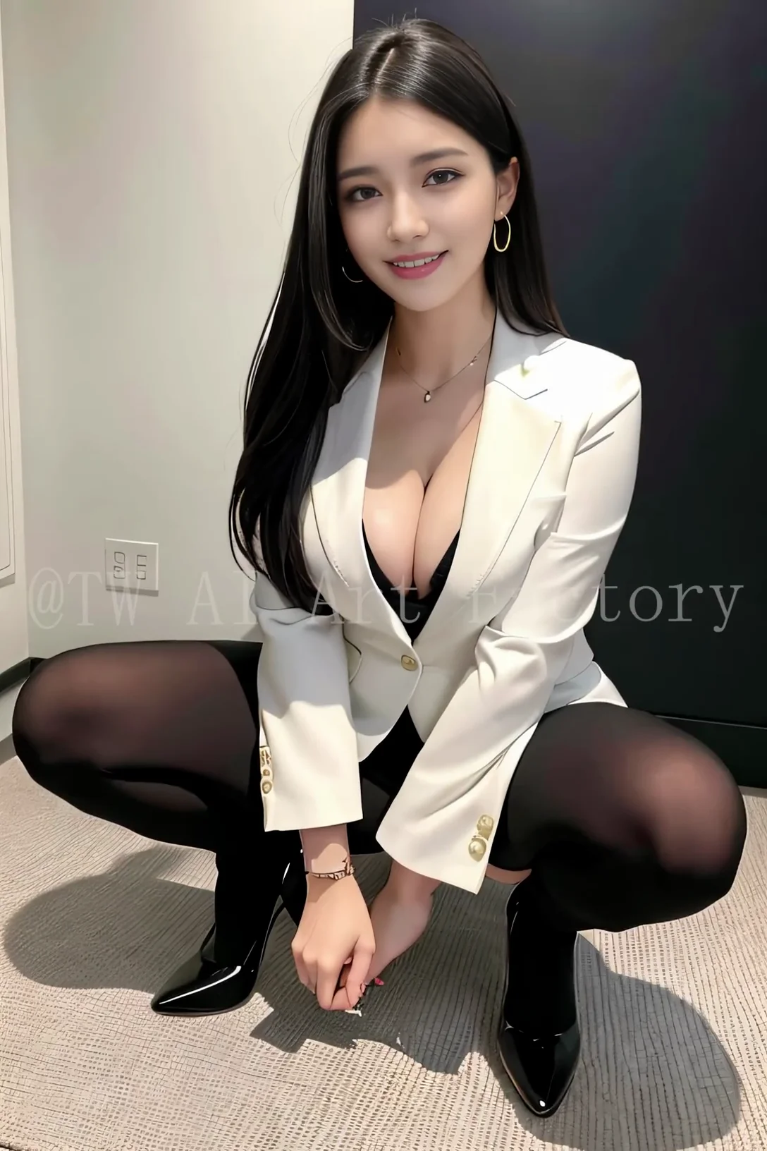 Sexy Office Lady Squat Down Image 12