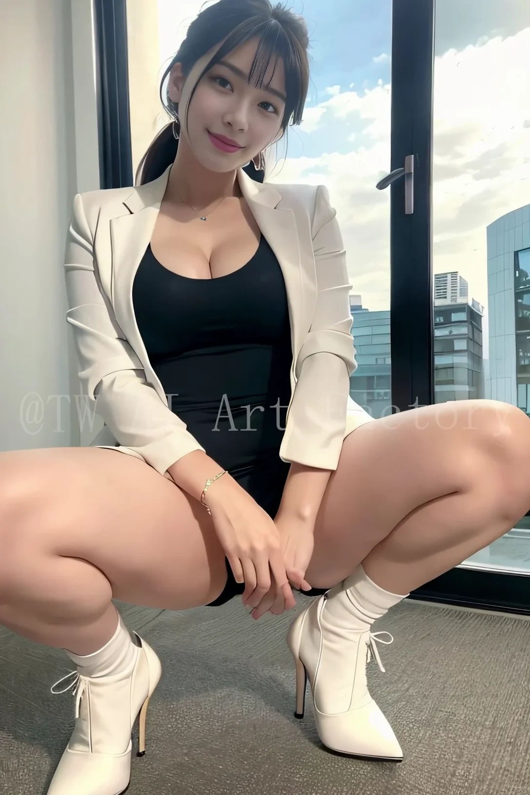 Sexy Office Lady Squat Down Image 15