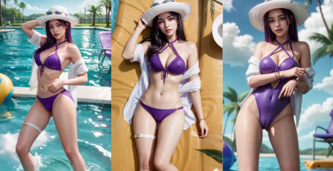 ai lookbook - lol caitlyn pool party bikini swimsuit cosplay images